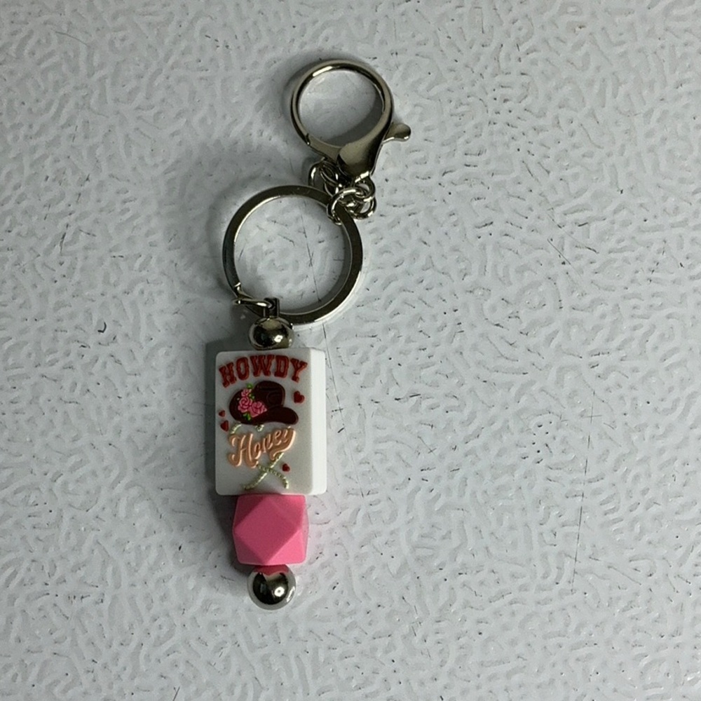 Howdy Honey Keychain with Pink Bead